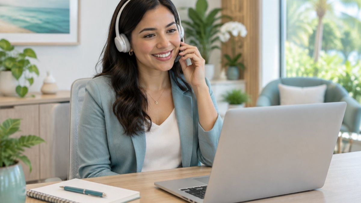 Asesora de pacientes dando seguimiento por teléfono